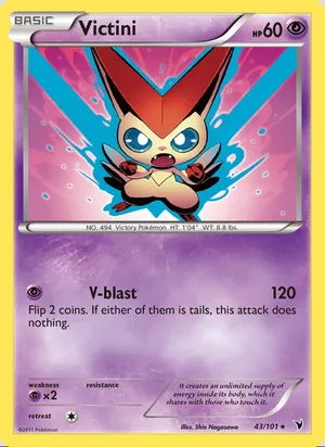 Victini 43/101, base reference; stamps unverified