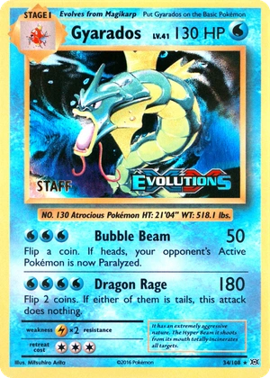 Gyarados 34/108, Staff prerelease, owner-provided image