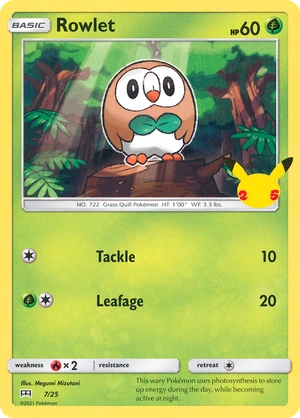 Rowlet 7/25, Confetti Holo, flat official artwork