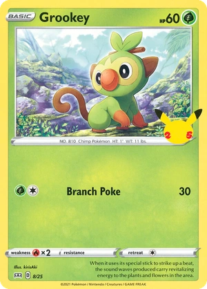 Grookey 8/25, Confetti Holo, flat official artwork