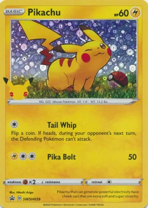 Pikachu #SWSH039, English General Mills 25th Anniversary sequin holo promo reference image