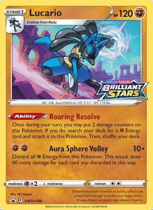 Lucario SWSH186, prerelease base reference scan