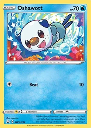 Oshawott #SWSH222, English promo official card database image (cosmos holo pattern not shown)