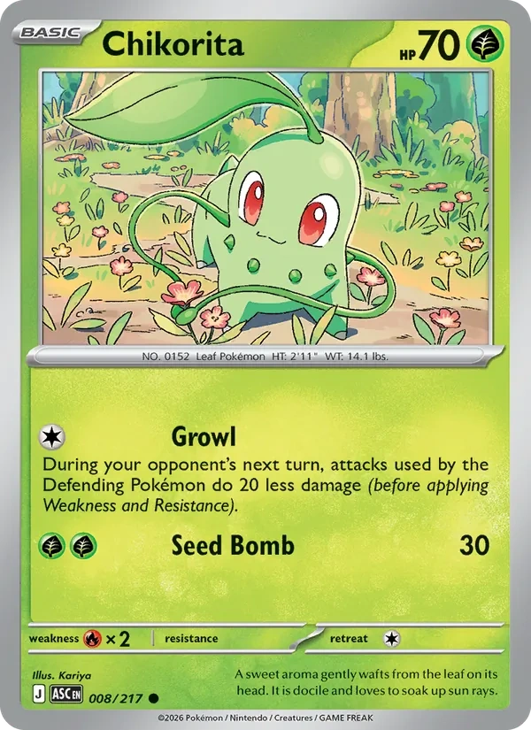 Chikorita 008/217, Ascended Heroes English Cosmos Holofoil, card art reference