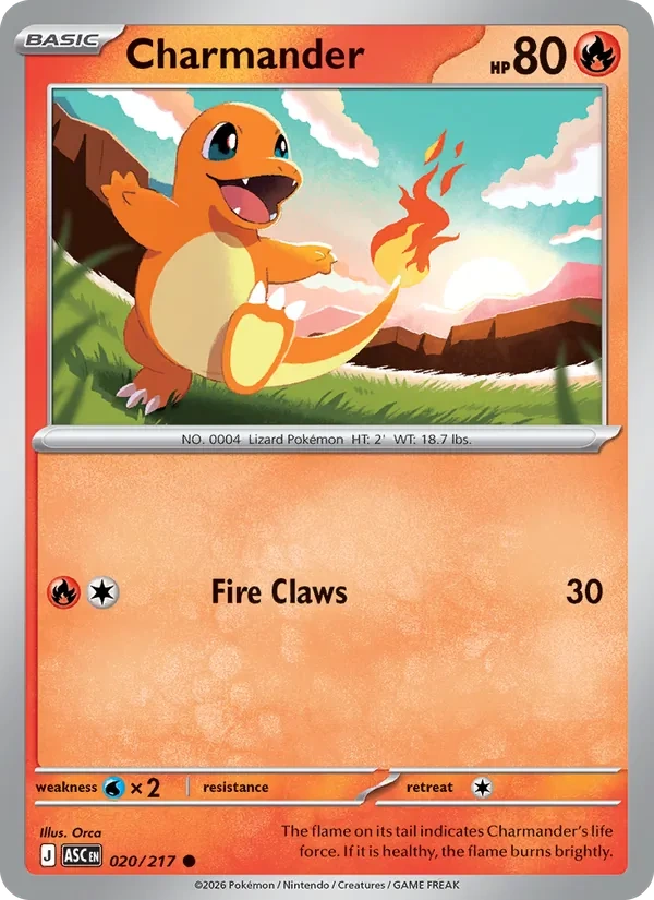 Charmander 020/217, Ascended Heroes English Cosmos Holofoil, card art reference