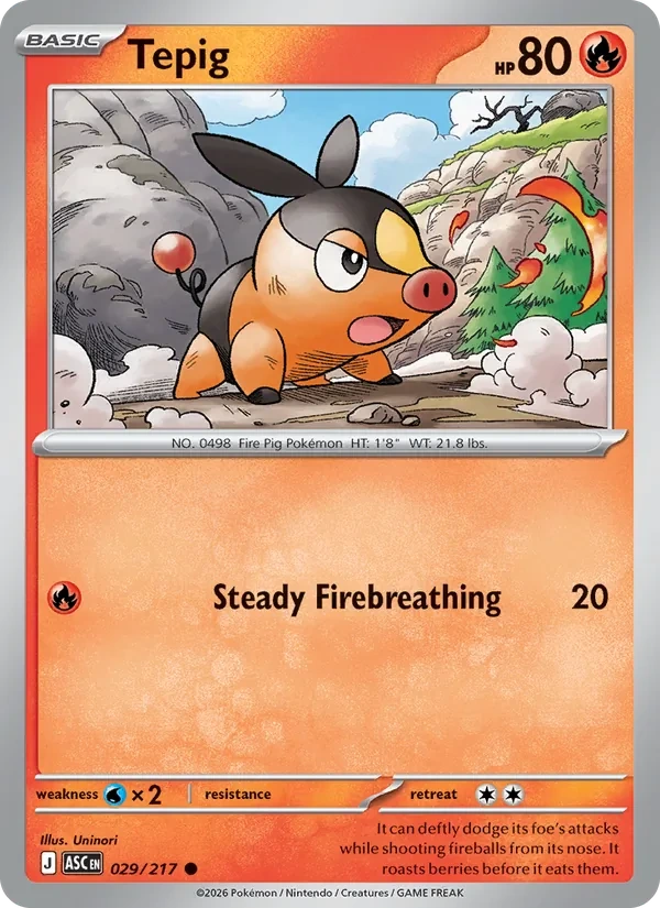 Tepig 029/217, Ascended Heroes English Cosmos Holofoil, card art reference