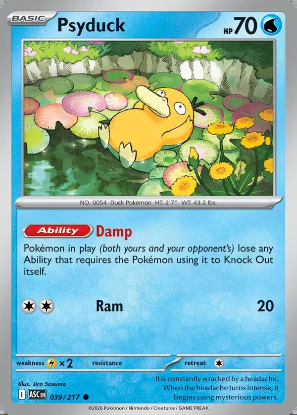 Psyduck 039/217, Ascended Heroes English Print with "Play! Pokémon" stamp, card art reference