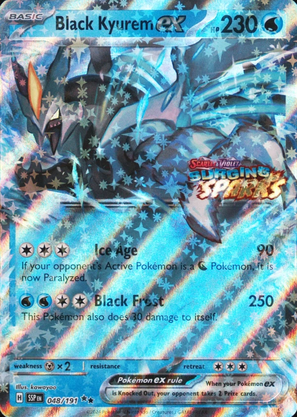 Black Kyurem ex 048/191, Surging Sparks English Stamped "Surging Sparks" print, image provided by the catalog owner