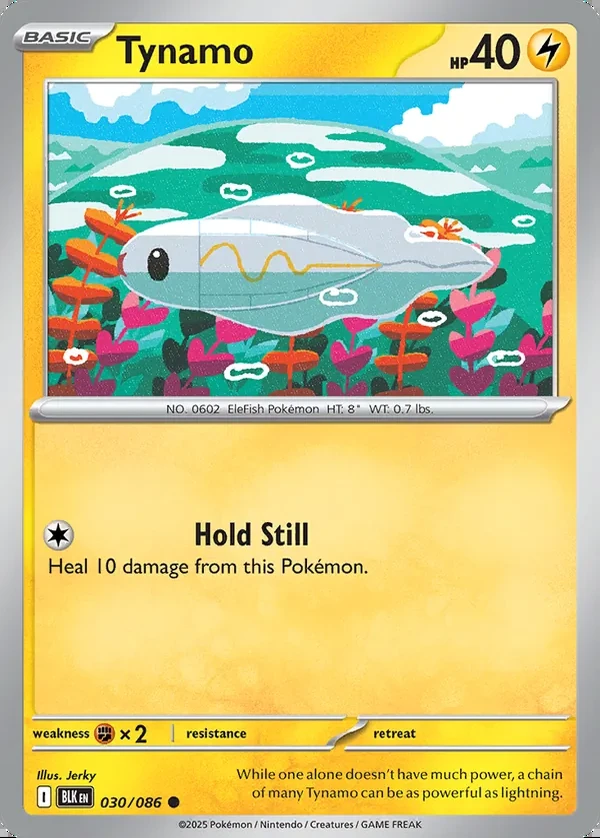 Tynamo 030/086, Black Bolt English Print with "Play! Pokémon" stamp, card art reference
