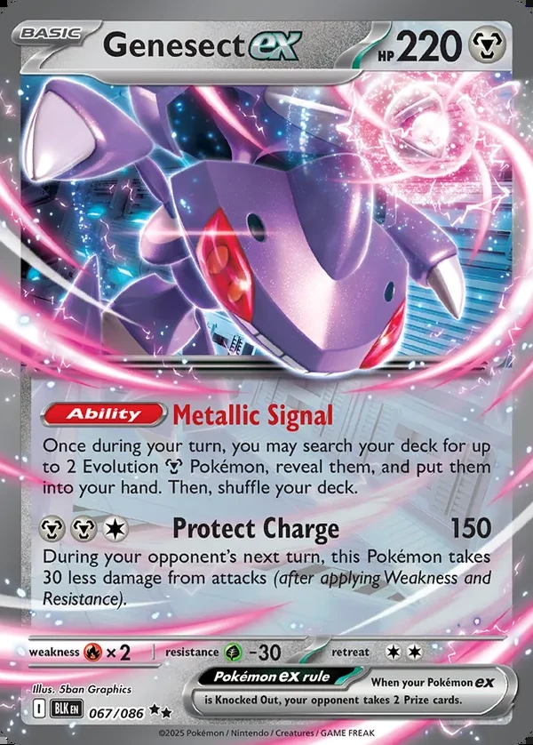 Genesect 067/086, Black Bolt English Print with "Play! Pokémon" stamp, card art reference