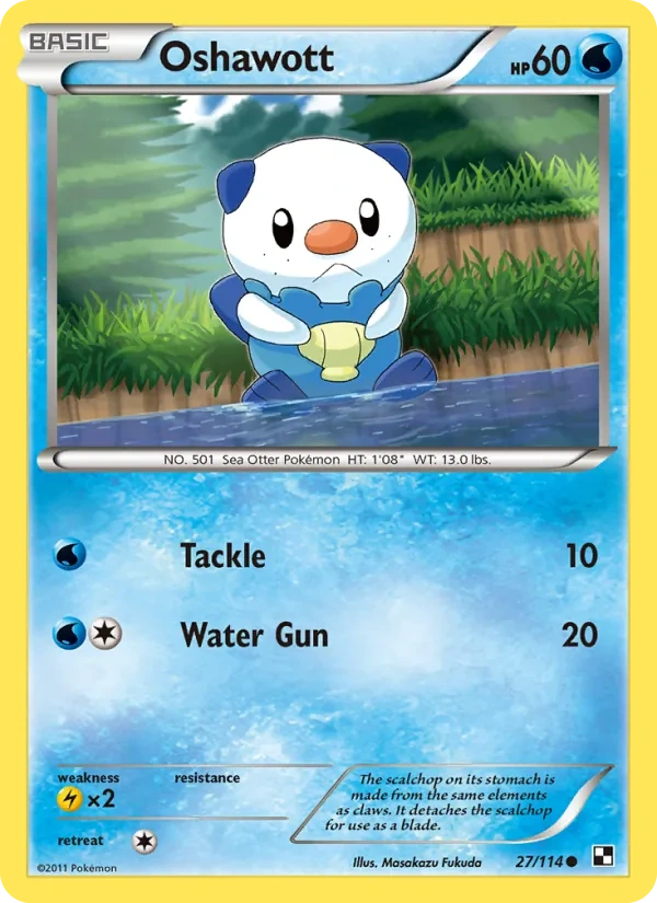 Oshawott 27/114, Black & White English Cosmos Holofoil, card art reference