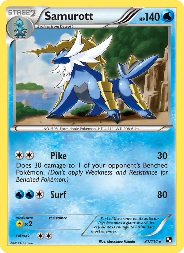 Samurott 31/114, Black & White English Non Holo, card art reference
