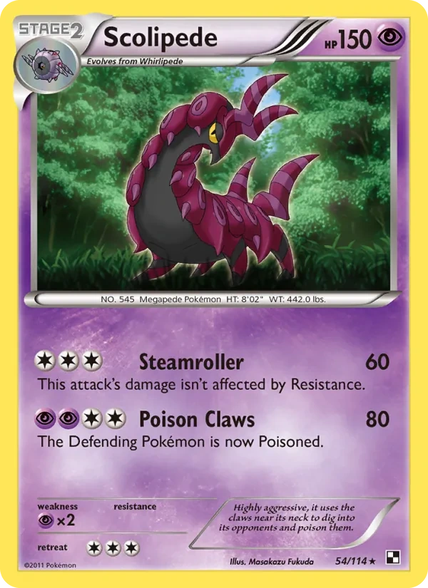 Scolipede 54/114, Black & White English Cracked Ice Holofoil, card art reference