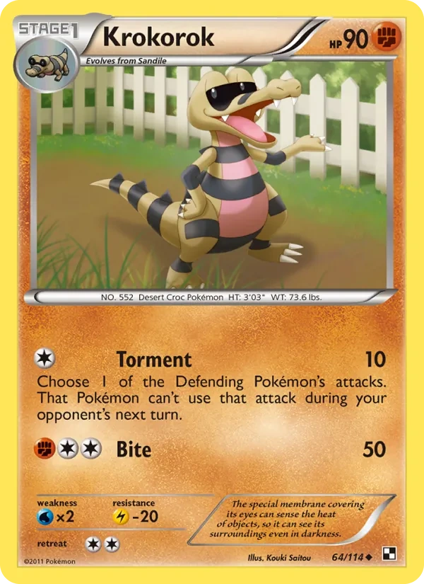 Krokorok 64/114, Black & White English Cracked Ice Holofoil, card art reference