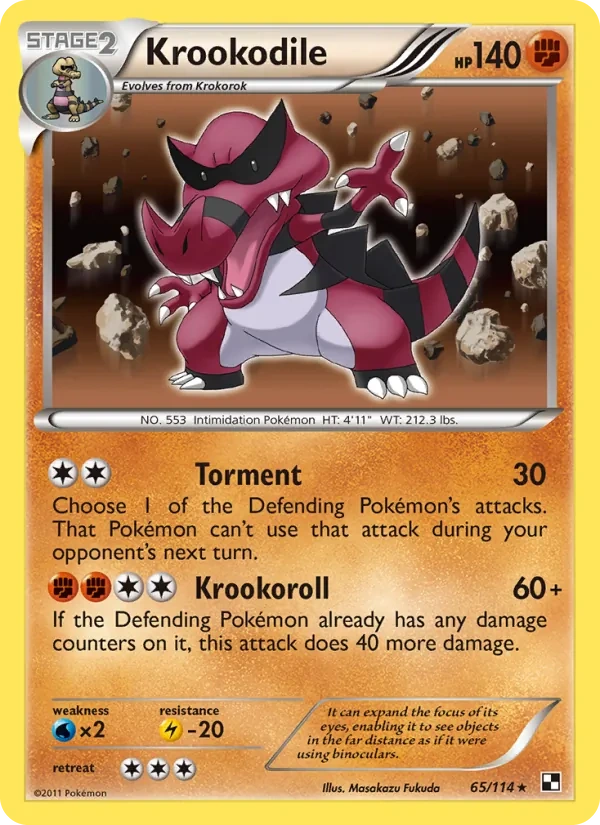 Krookodile 65/114, Black & White English Cracked Ice Holofoil, card art reference