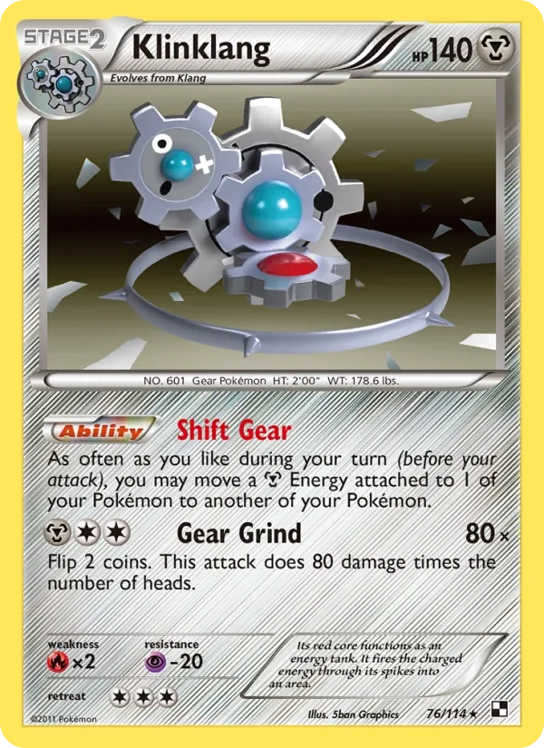Klinklang 76/114, Black & White English Cracked Ice Holofoil, card art reference