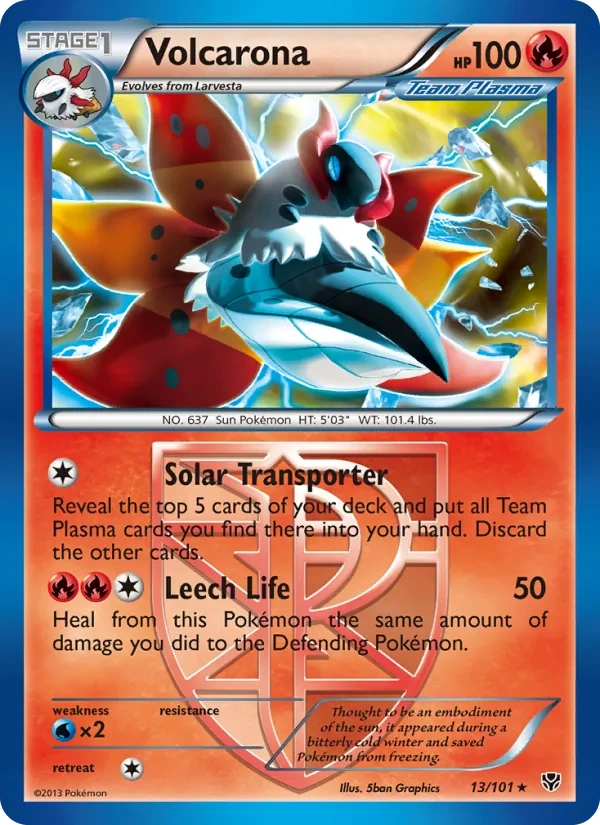 Volcarona 13/101, Plasma Blast English Cracked Ice Holofoil, card art reference