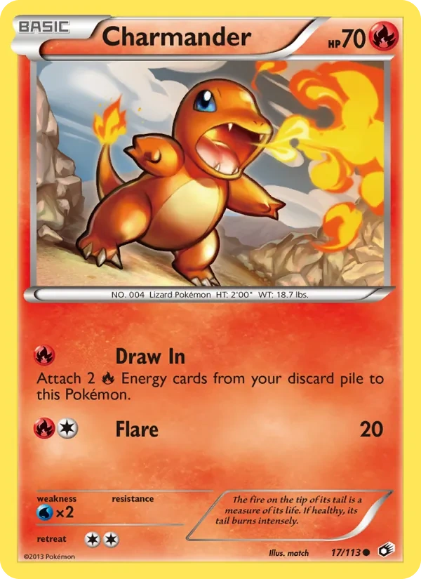 Charmander 17/113, Legendary Treasures English Build-A-Bear stamp, card art reference