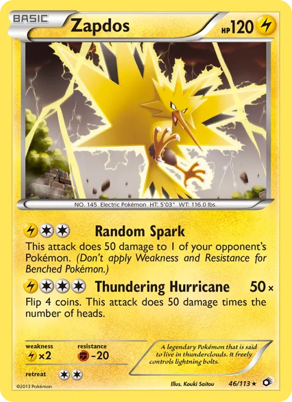 Zapdos 46/113, Legendary Treasures English Non Holo, card art reference