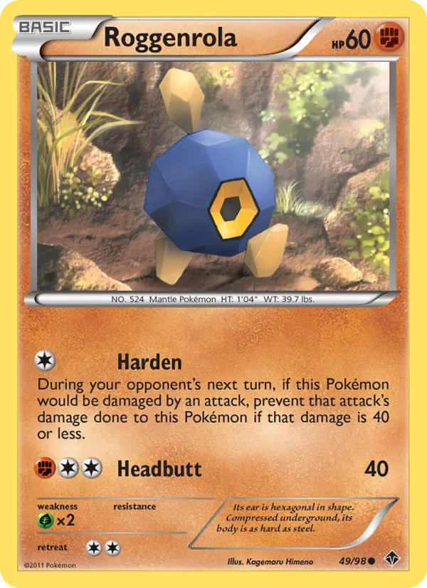 Roggenrola 49/98, Emerging Powers English Cracked Ice Holofoil, card art reference