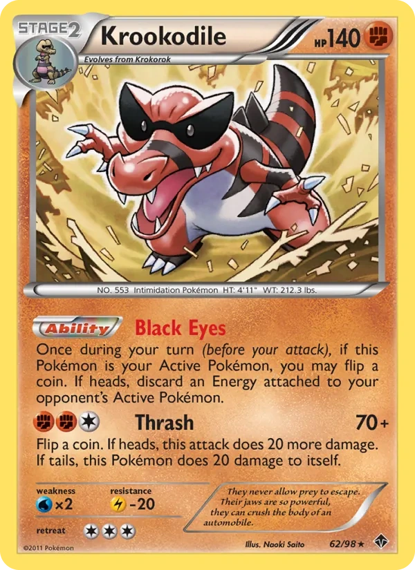 Krookodile 62/98, Emerging Powers English Cracked Ice Holofoil, card art reference