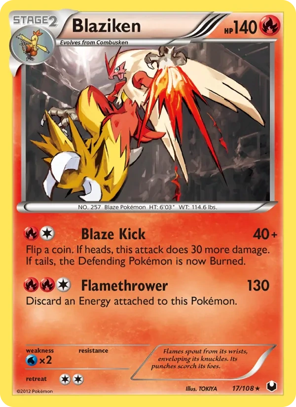 Blaziken 17/108, Dark Explorers English Cosmos Holofoil, card art reference