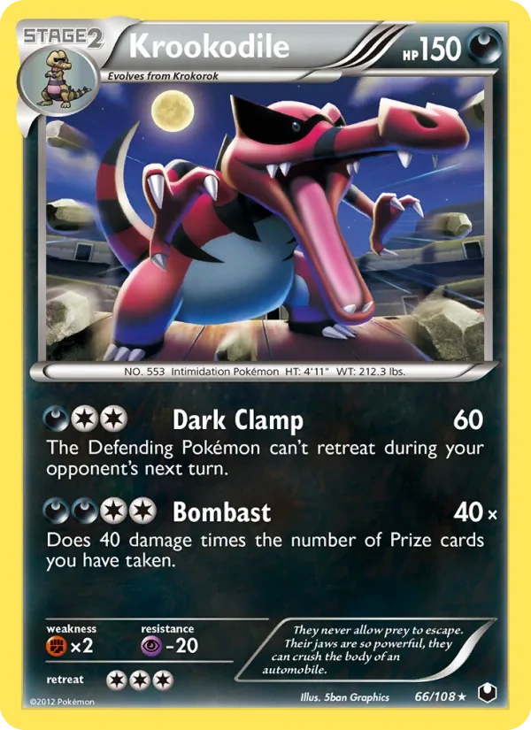 Krookodile 66/108, Dark Explorers English Non Holo, card art reference
