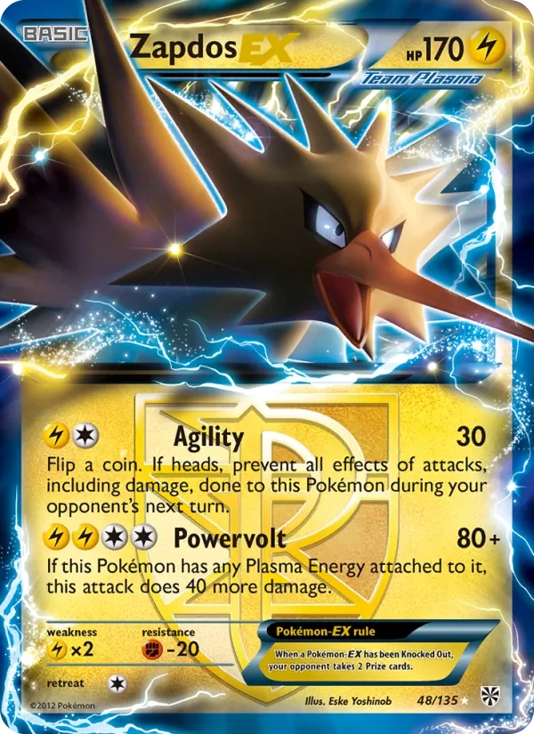 Zapdos-EX 48/135, Plasma Storm English Sheen Holofoil, card art reference