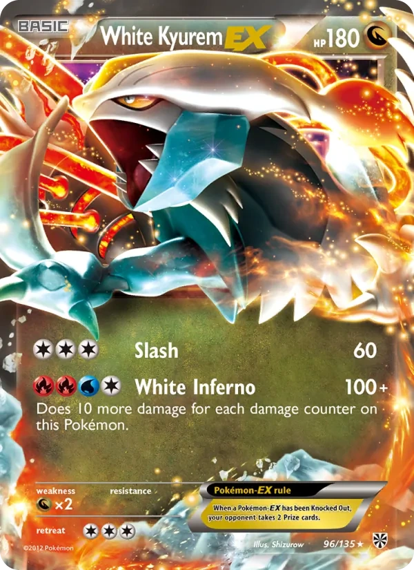 White Kyurem-EX 96/135, Plasma Storm English Sheen Holofoil, card art reference