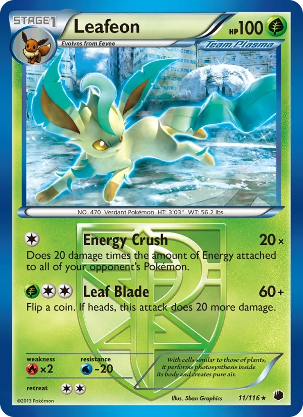 Leafeon 11/116, Plasma Freeze English Cracked Ice Holofoil, card art reference