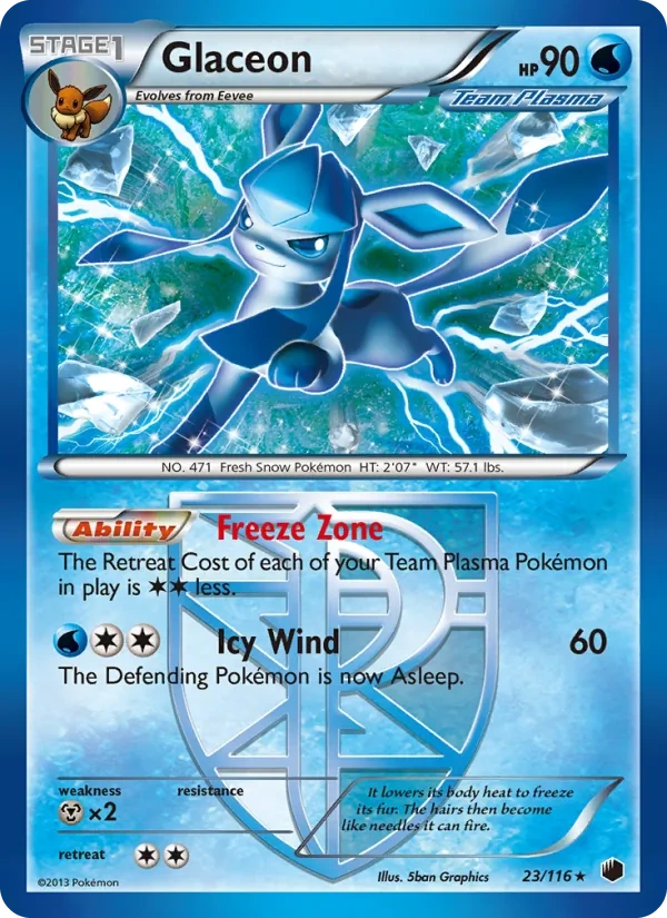 Glaceon 23/116, Plasma Freeze English Cracked Ice Holofoil, card art reference