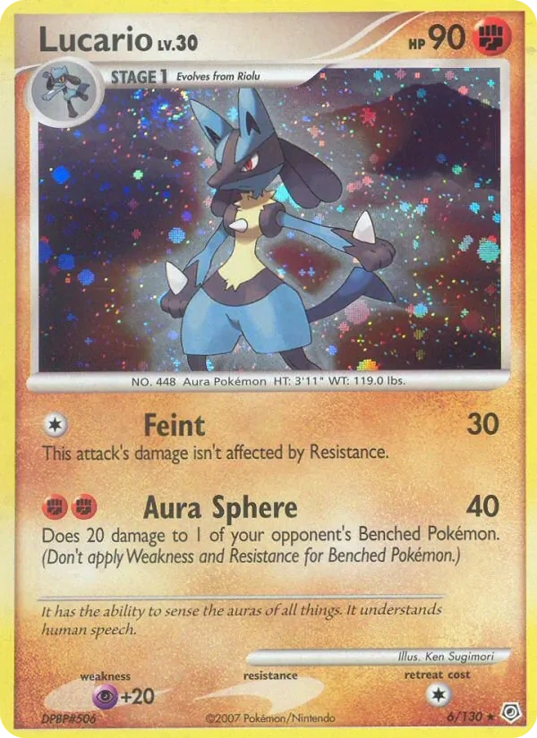 Lucario 6/130, Diamond & Pearl English Reverse Holofoil "Diamond & Pearl" stamp, card art reference