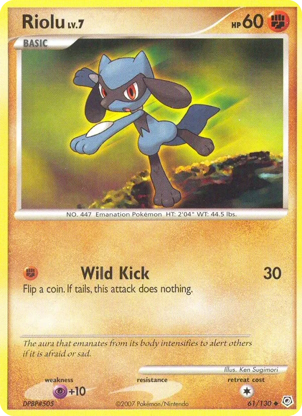 Riolu 61/130, Diamond & Pearl English Gold snowflake stamp, card art reference