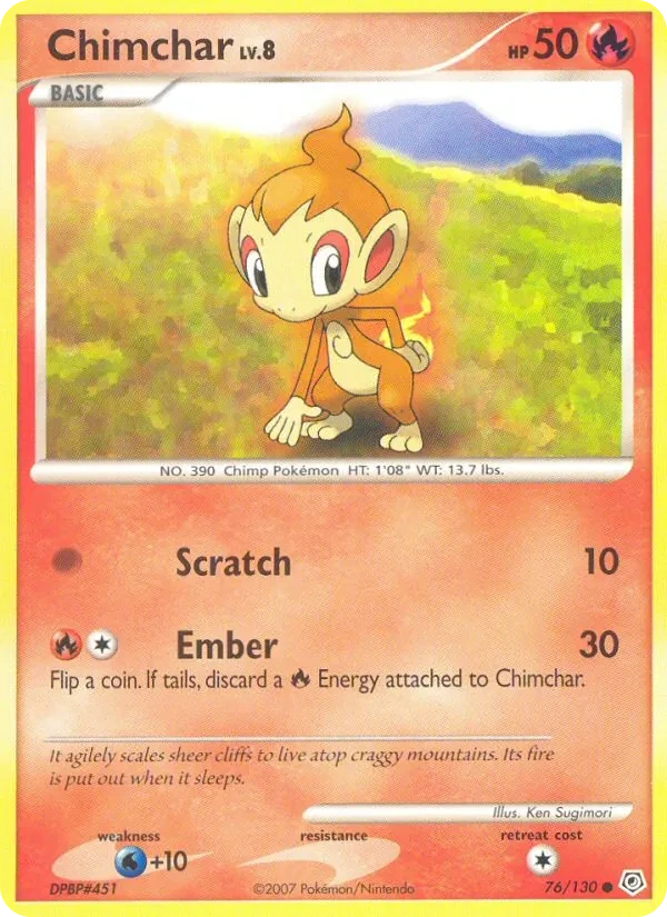Chimchar 76/130, Diamond & Pearl English Cosmos Holofoil, card art reference