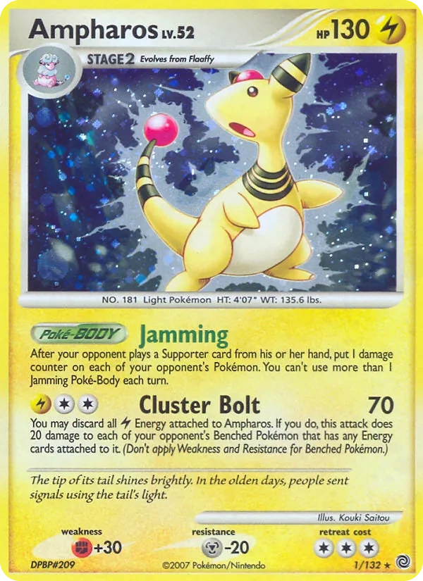 Ampharos 1/132, Secret Wonders English Non Holo, card art reference