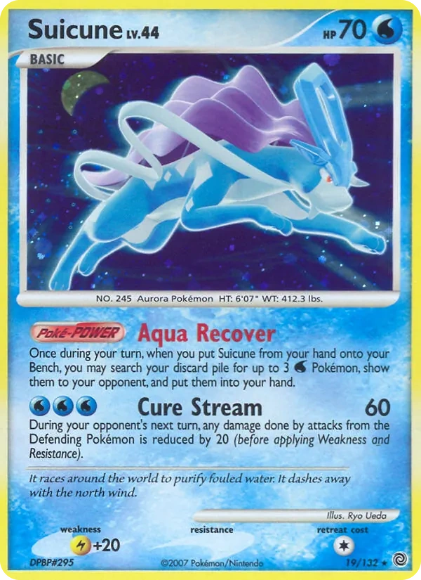 Suicune 19/132, Secret Wonders English Cracked Ice Holofoil, card art reference