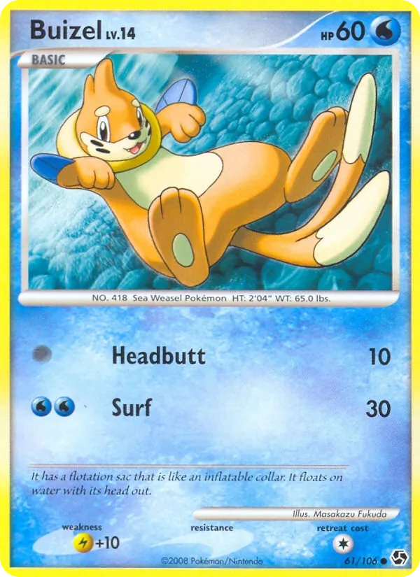 Buizel 61/106, Great Encounters English Gold snowflake stamp, card art reference