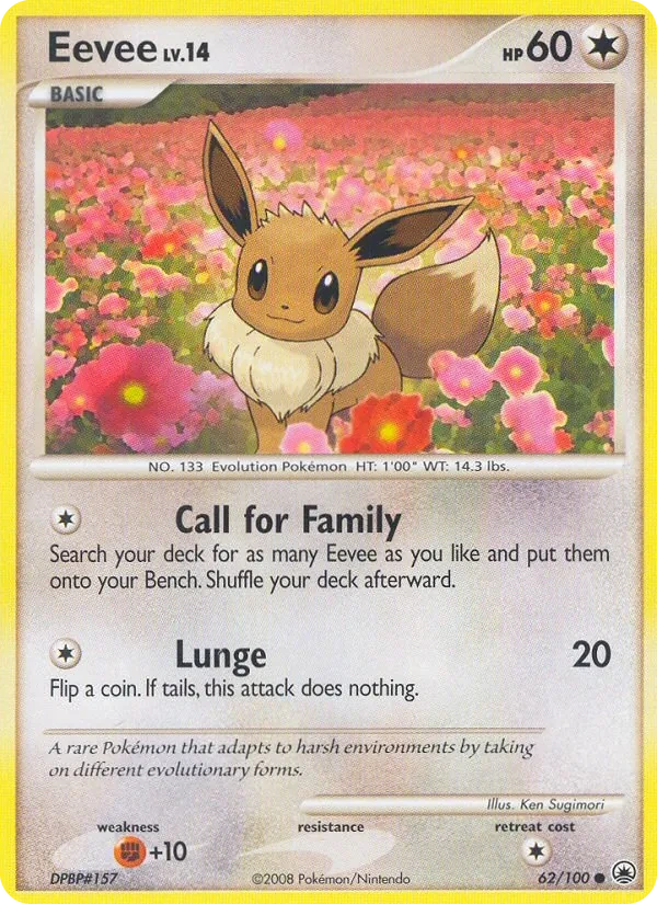 Eevee 62/100, Majestic Dawn English Reverse Holofoil "Platinum" stamp, card art reference
