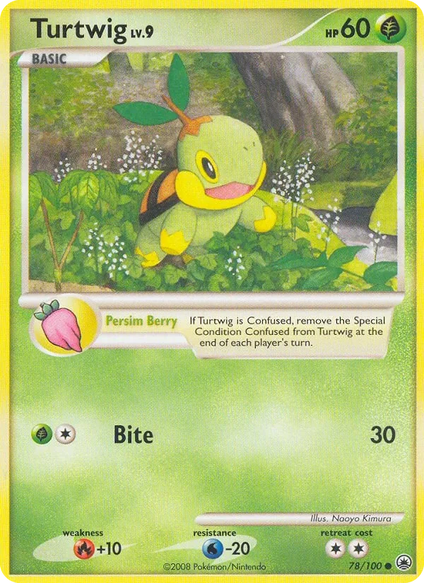 Turtwig 78/100, Majestic Dawn English Gold snowflake stamp, card art reference