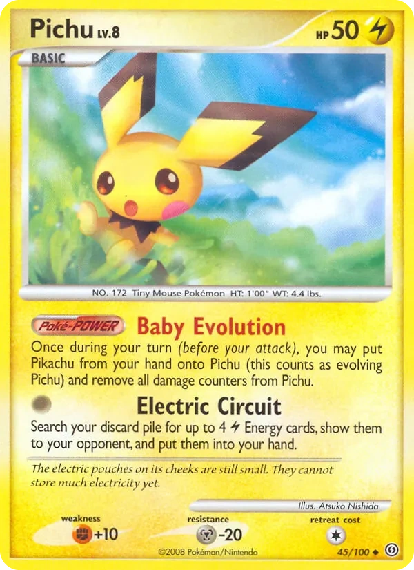 Pichu 45/100, Stormfront English Mirror Reverse Holofoil "Platinum" stamp, card art reference