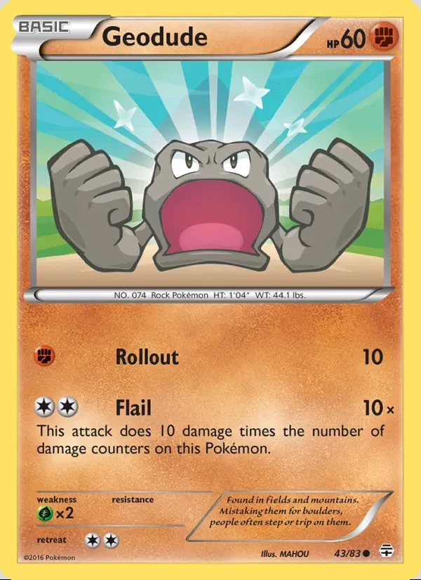Geodude 43/83, Generations English Holofoil "Toys R Us" stamp, card art reference