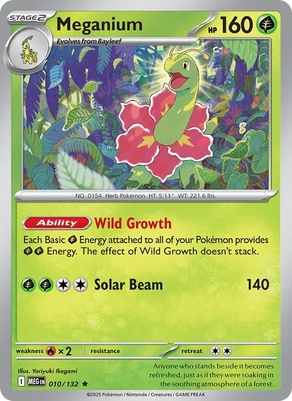 Meganium 010/132, Mega Evolution English Non Holo, card art reference