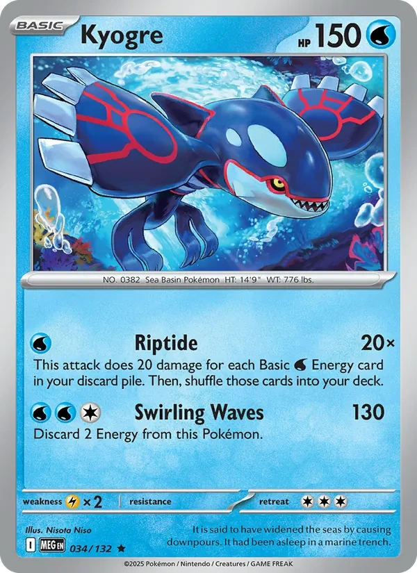 Kyogre 034/132, Mega Evolution English Cosmos Holofoil, card art reference
