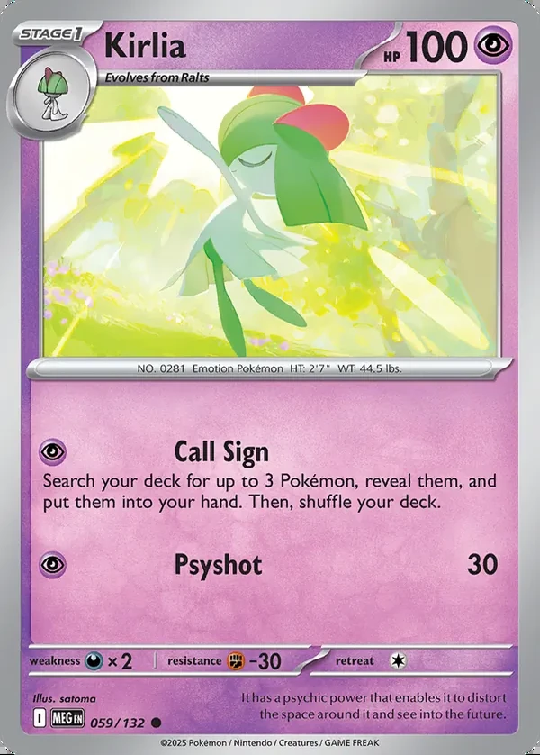 Kirlia 059/132, Mega Evolution English Print with "Play! Pokémon" stamp, card art reference
