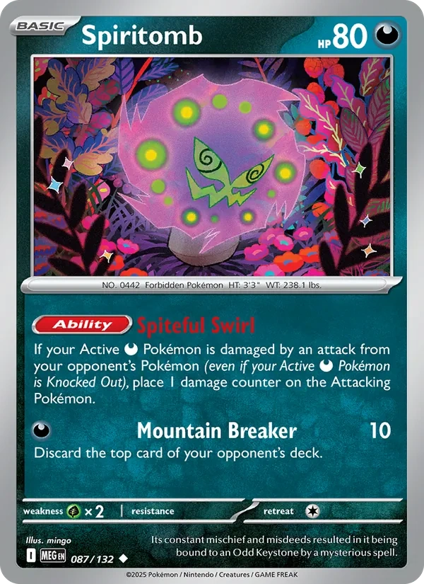 Spiritomb 087/132, Mega Evolution English Reverse Mirror Holofoil jack-o'-lantern stamp, card art reference