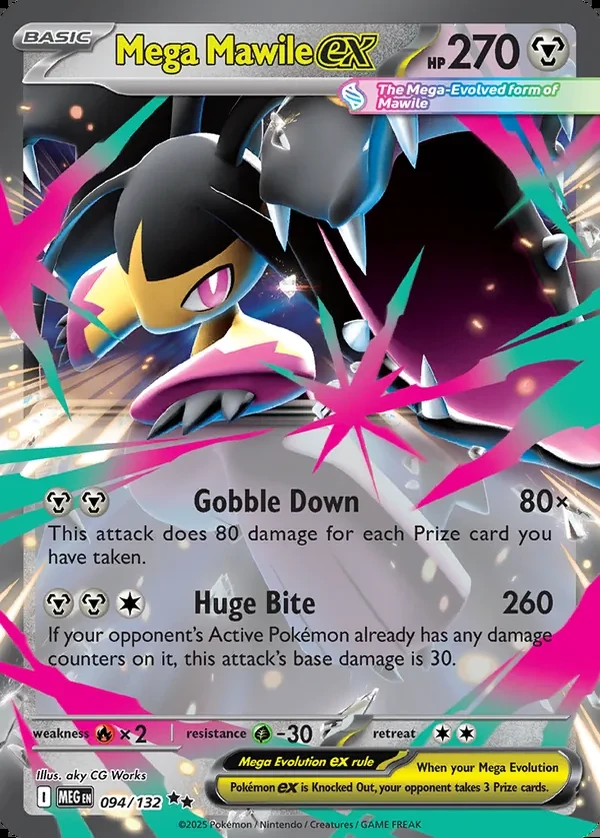 Mega Mawile 094/132, Mega Evolution English Print with "Play! Pokémon" stamp, card art reference