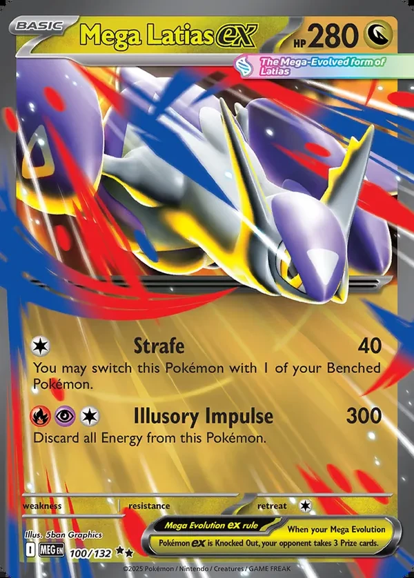 Mega Latias 100/132, Mega Evolution English Print with "Play! Pokémon" stamp, card art reference