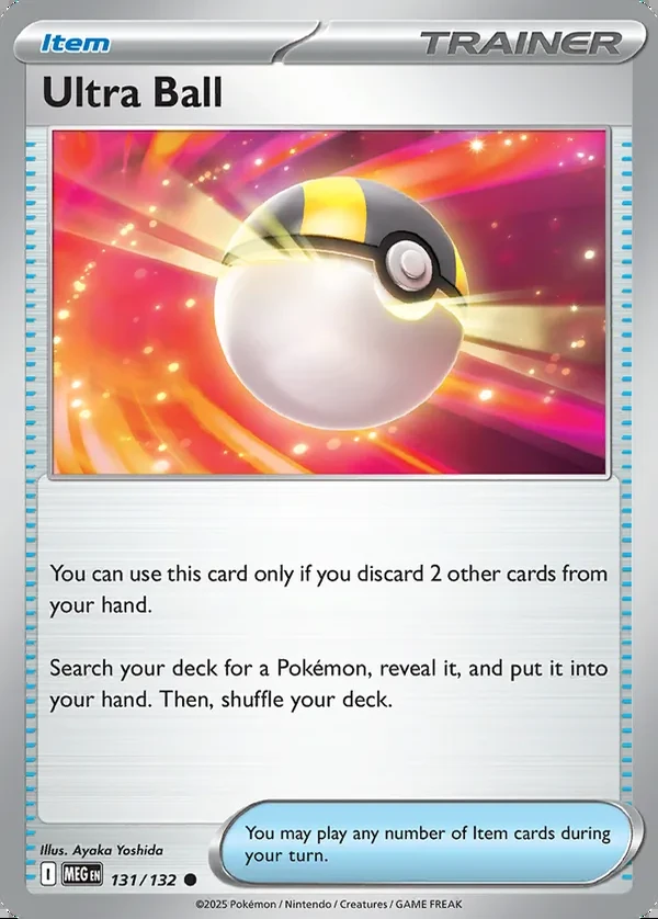 Ultra Ball 131/132, Mega Evolution English Print with "Play! Pokémon" stamp, card art reference