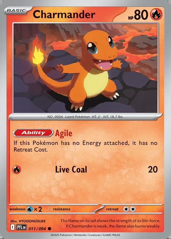 Charmander 011/094, Phantasmal Flames English Print with "Play! Pokémon" stamp, card art reference