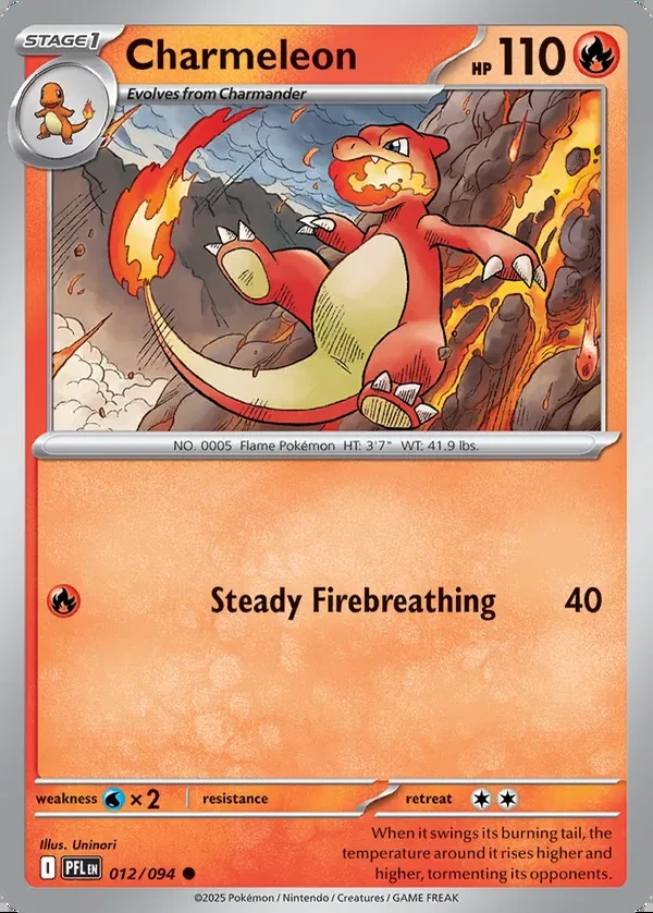 Charmeleon 012/094, Phantasmal Flames English Print with "Play! Pokémon" stamp, card art reference